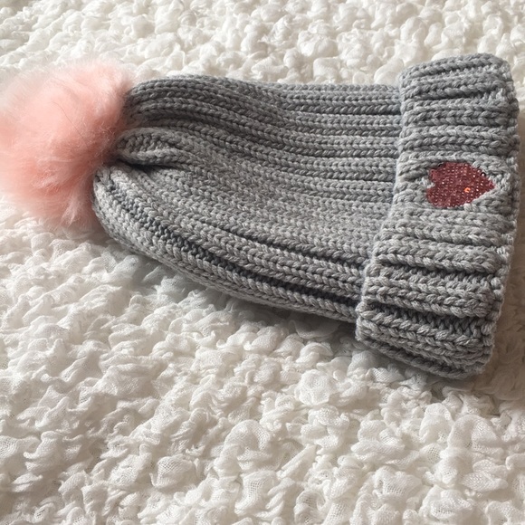 Pink & Gray Sequins Heart Pom Pom Toque - Picture 3 of 7